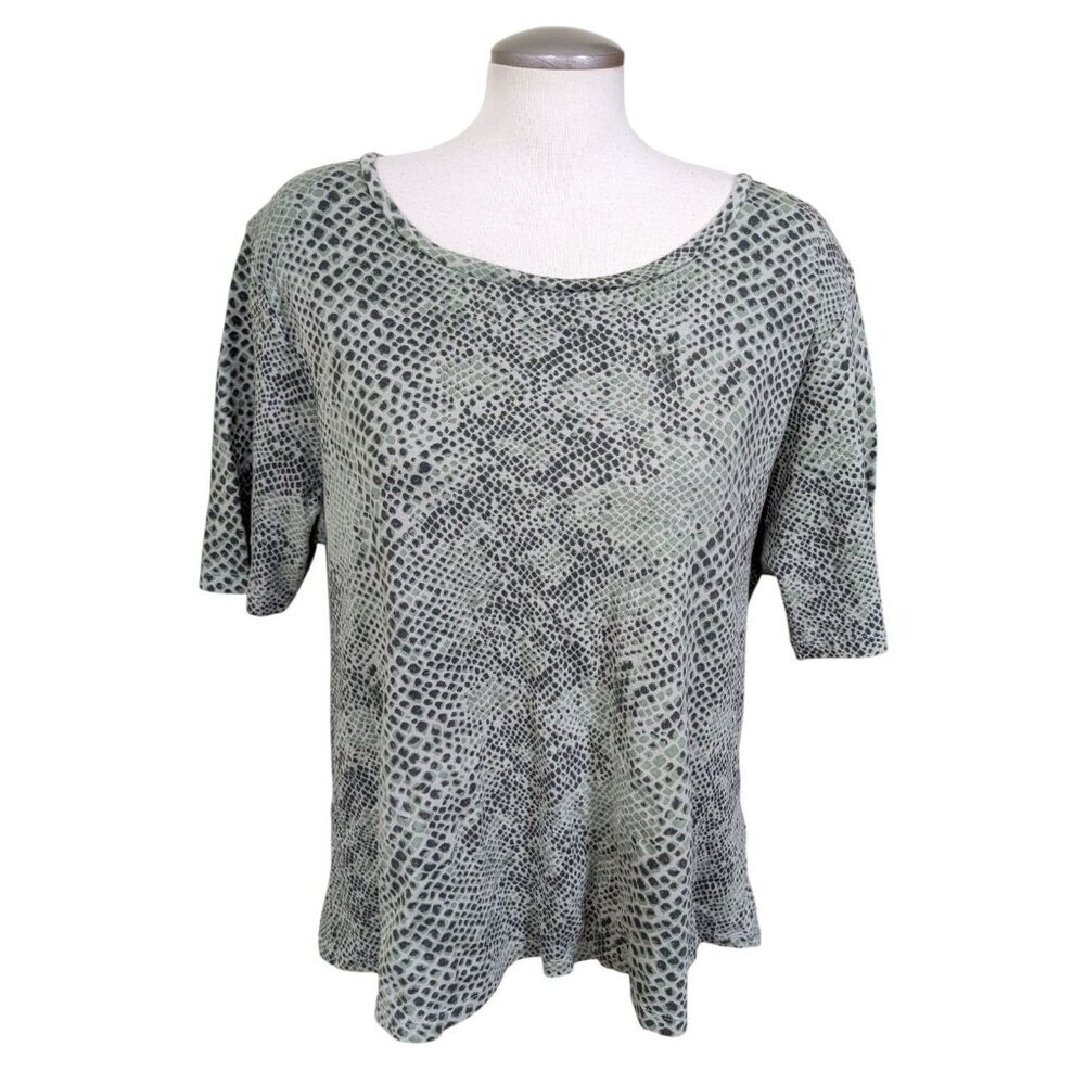 Isaac Mizrahi Womens Green Snakeskin T Shirt Short Sleeve Top Plus XXXL Cotton